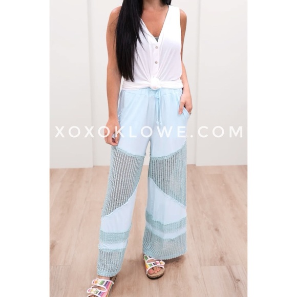 POL Baby Blue Flowy Wide Leg Rayon Jersey Palazzo Pants - Picture 9 of 10